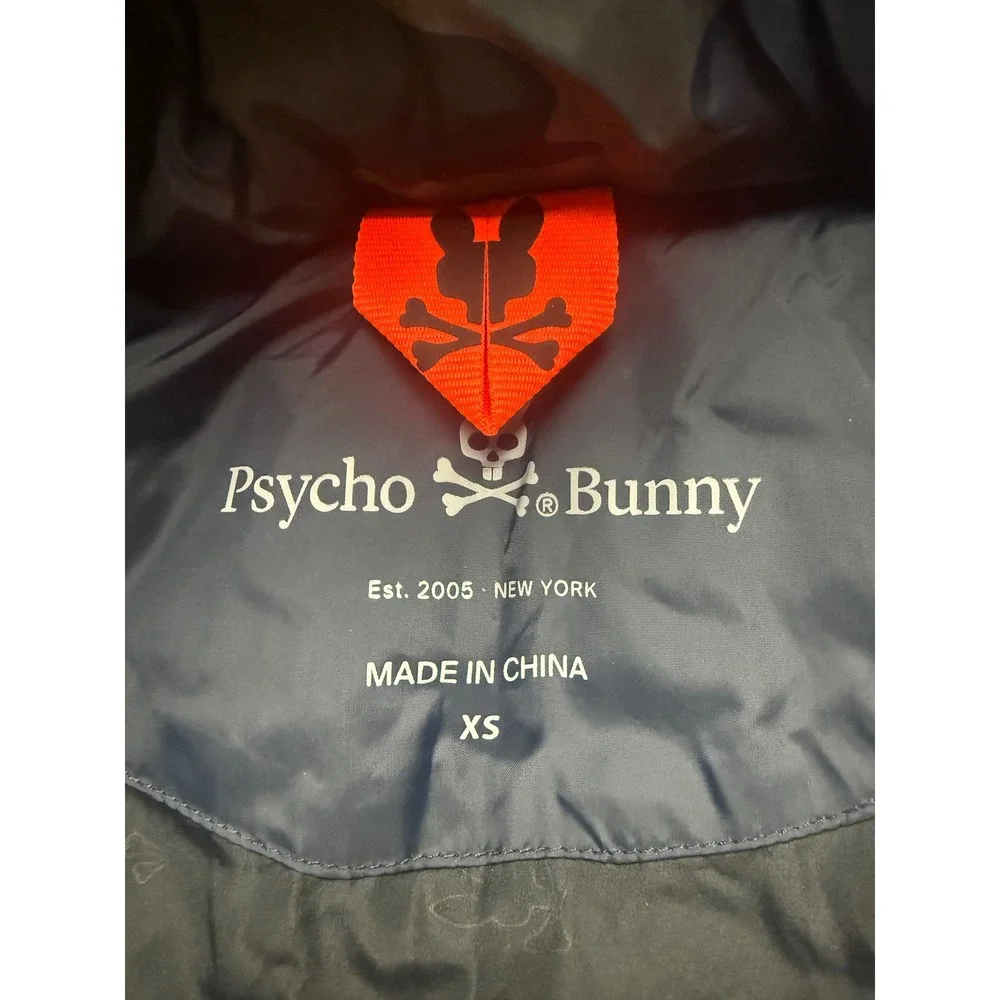 Psycho Bunny Mens Camo Hooded Puffer Jacket Blue Grey XS B6N809U1NL NEW